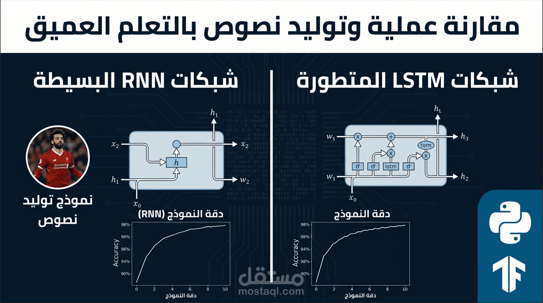 تطوير نموذج لغوي لتوليد النصوص (Text Generation) باستخدام شبكات الـ Deep Learning (RNN vs LSTM)