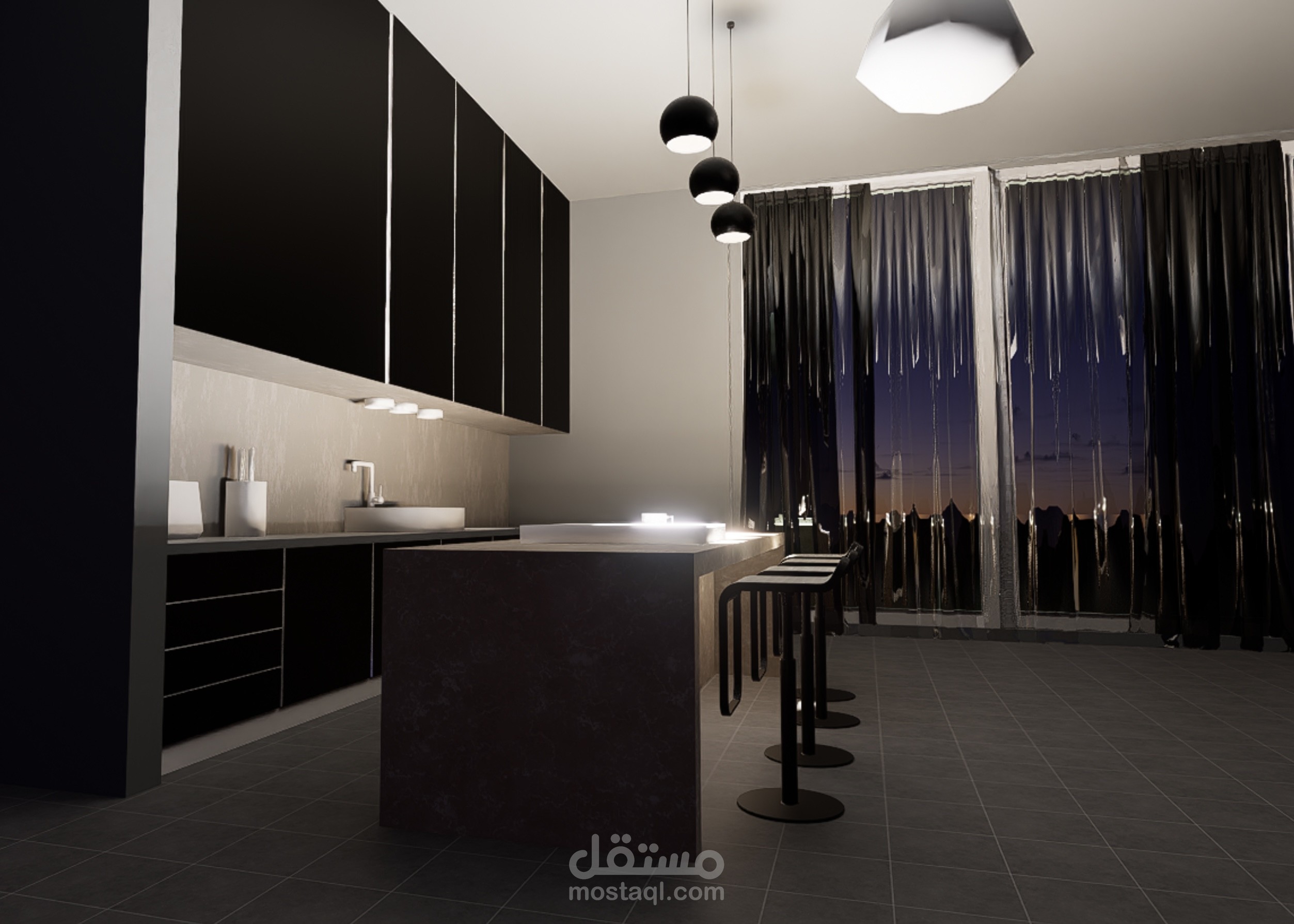 Dark tones in modern space/