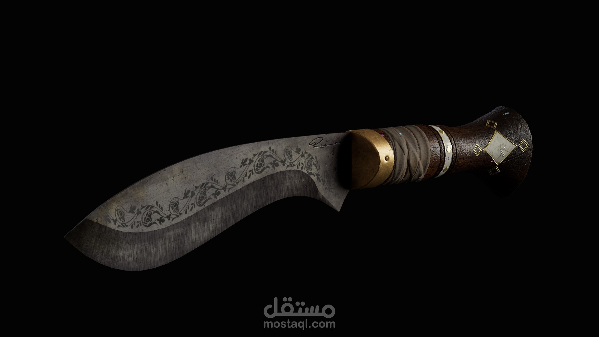 تصميم ملامس وزخارف لنموذج سكين ثلاثي الابعاد