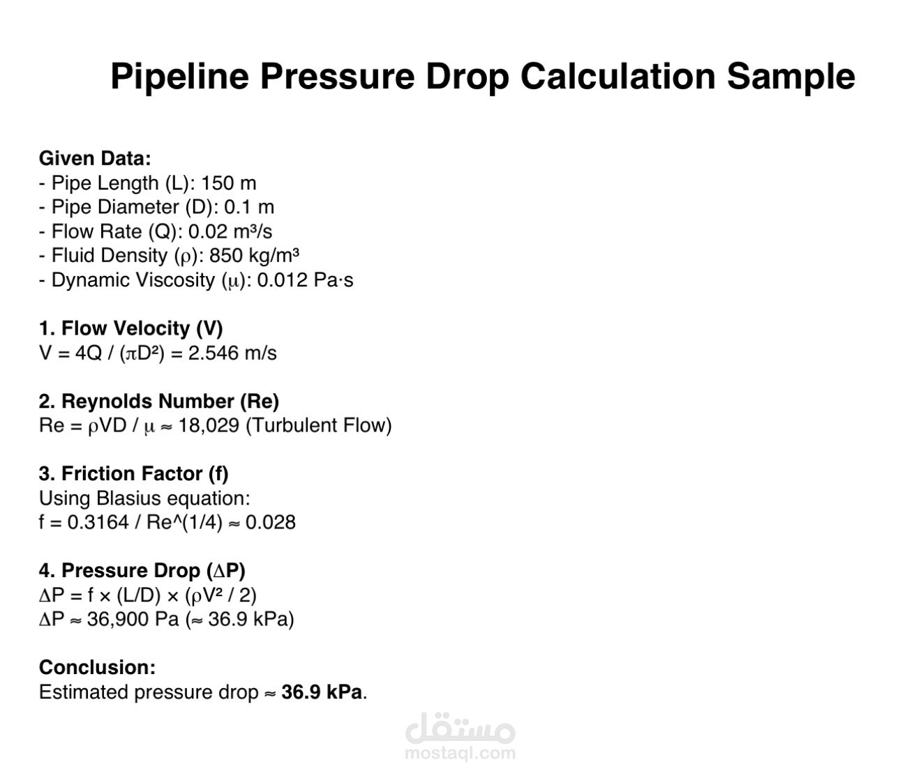 Pipeline pressure drop calculations