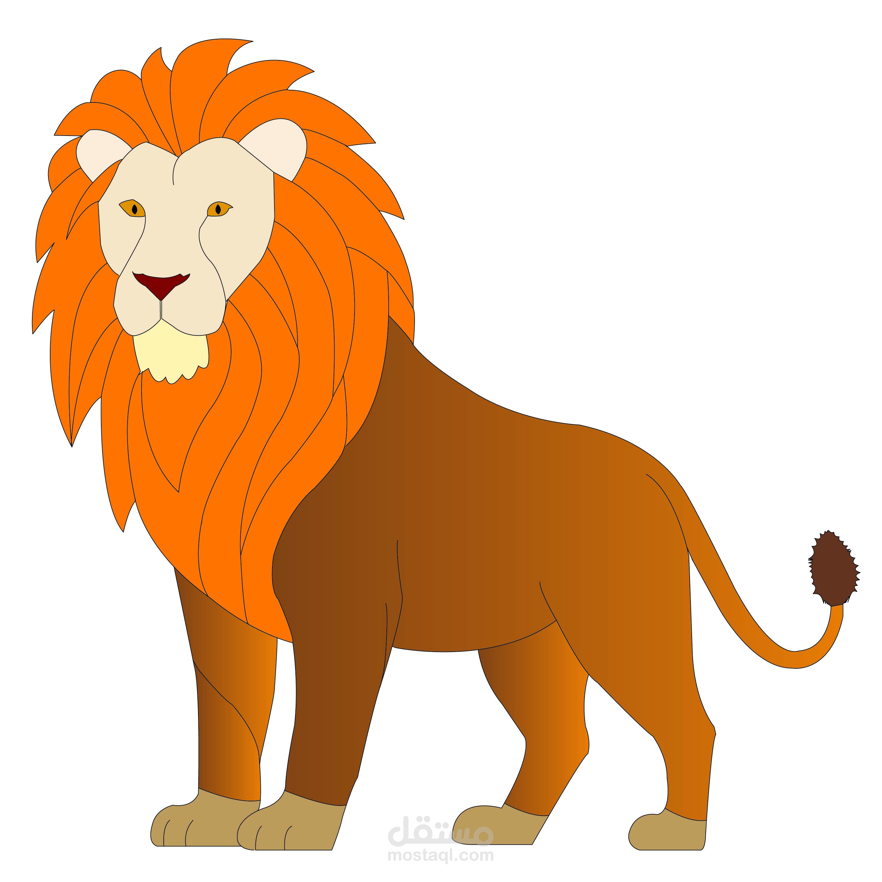 رسم توضيحي لأسد ذكر كامل الجسم