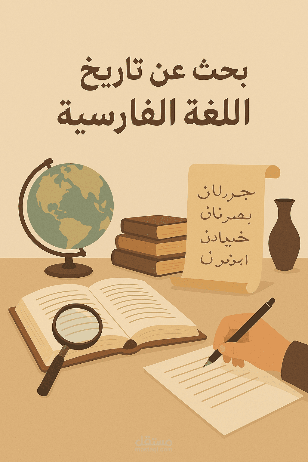 العمل عبارة عن بحث عن تاريخ اللغة الفارسية و المراحل التي مرت بها هذه اللغه