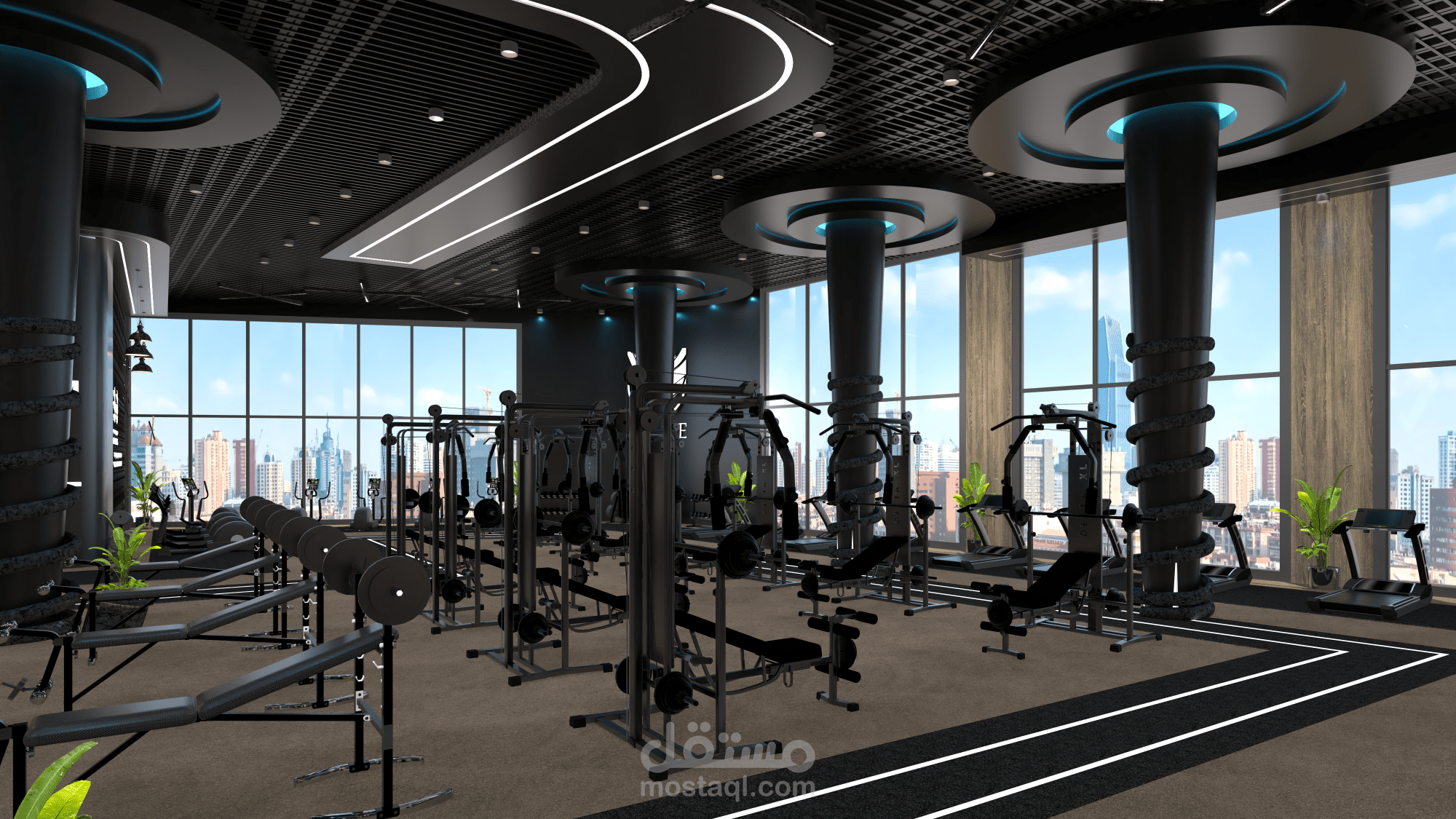 مشروع تجاري: صالة GYM رياضية بأسلوب (Industrial Modern)