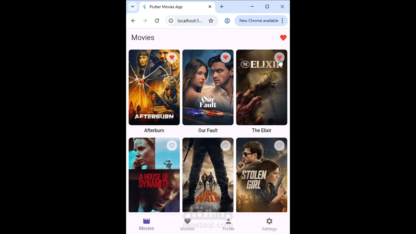 تطبيق أفلام بواجهة حديثة مع المفضلة ووضع النهار والليل – Flutter