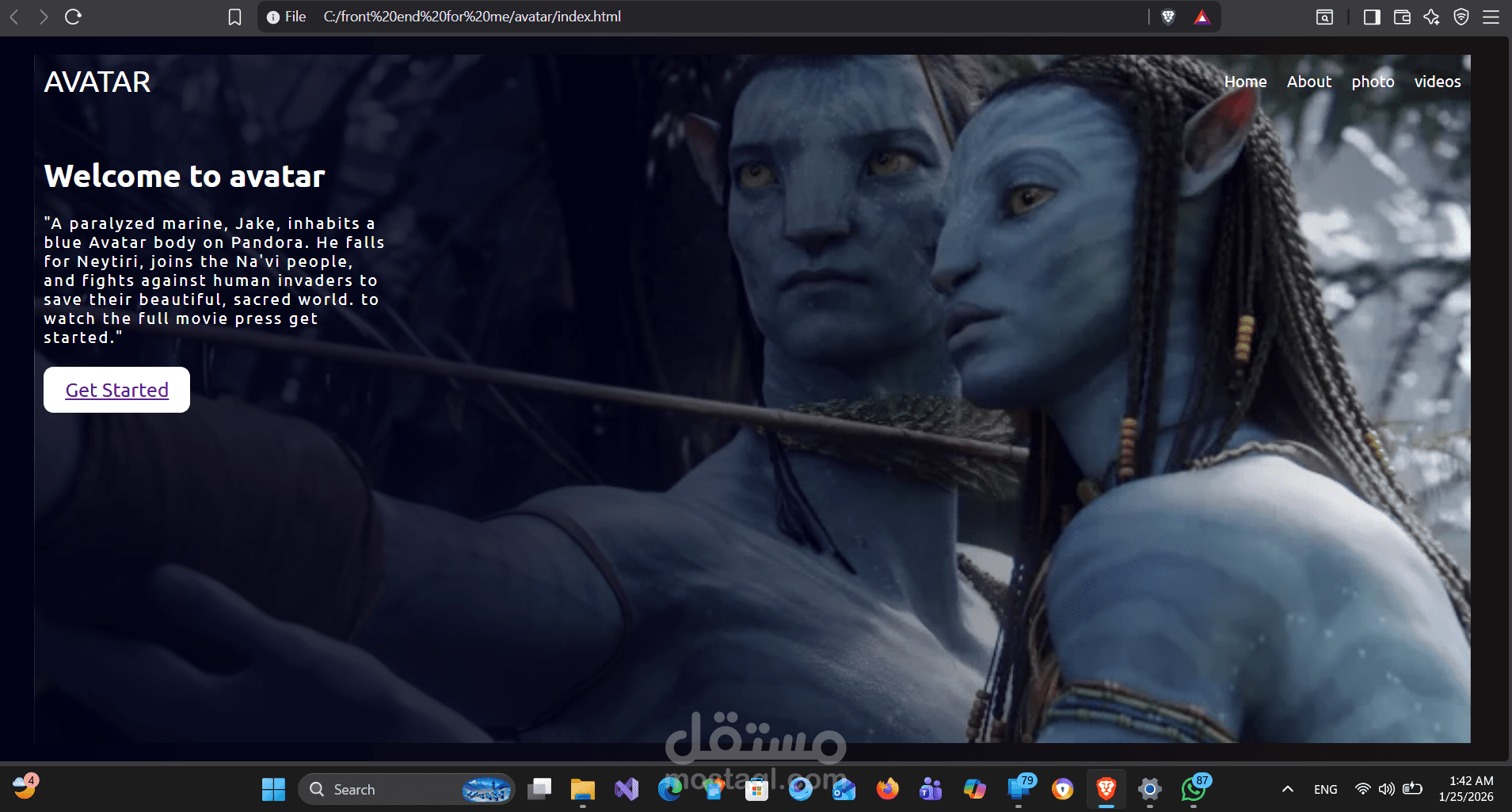 تصميم واجهة مستخدم لفيلم Avatar (Landing Page).