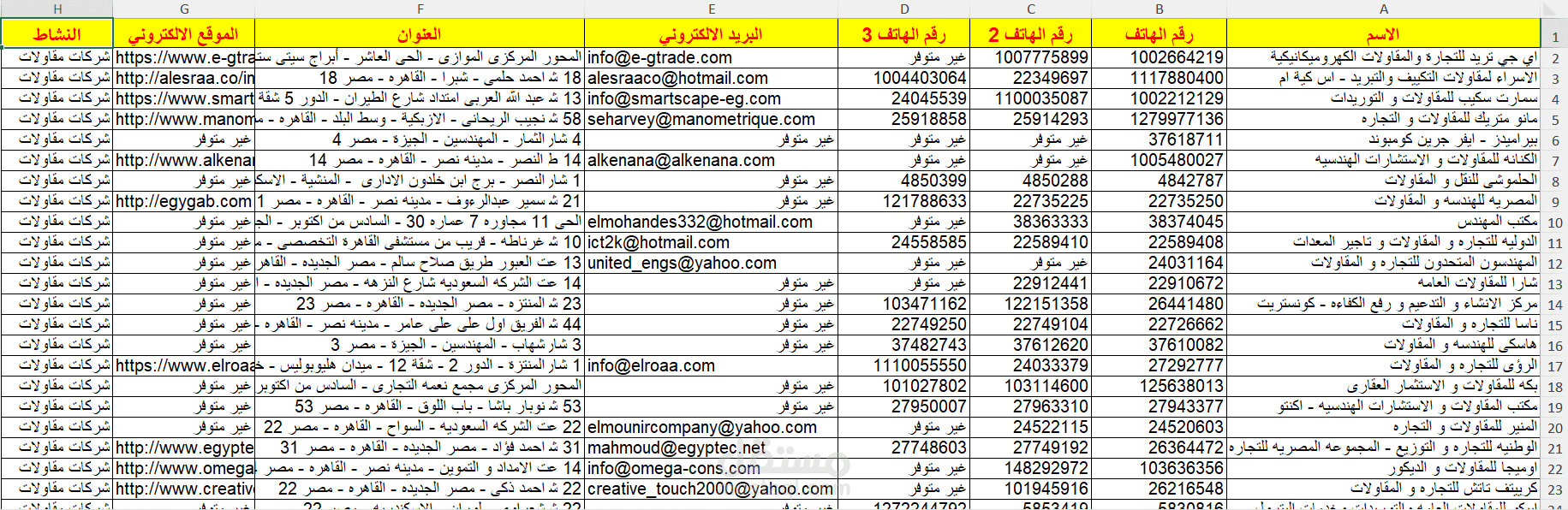 عينة من شركات مقاولات فى مصر