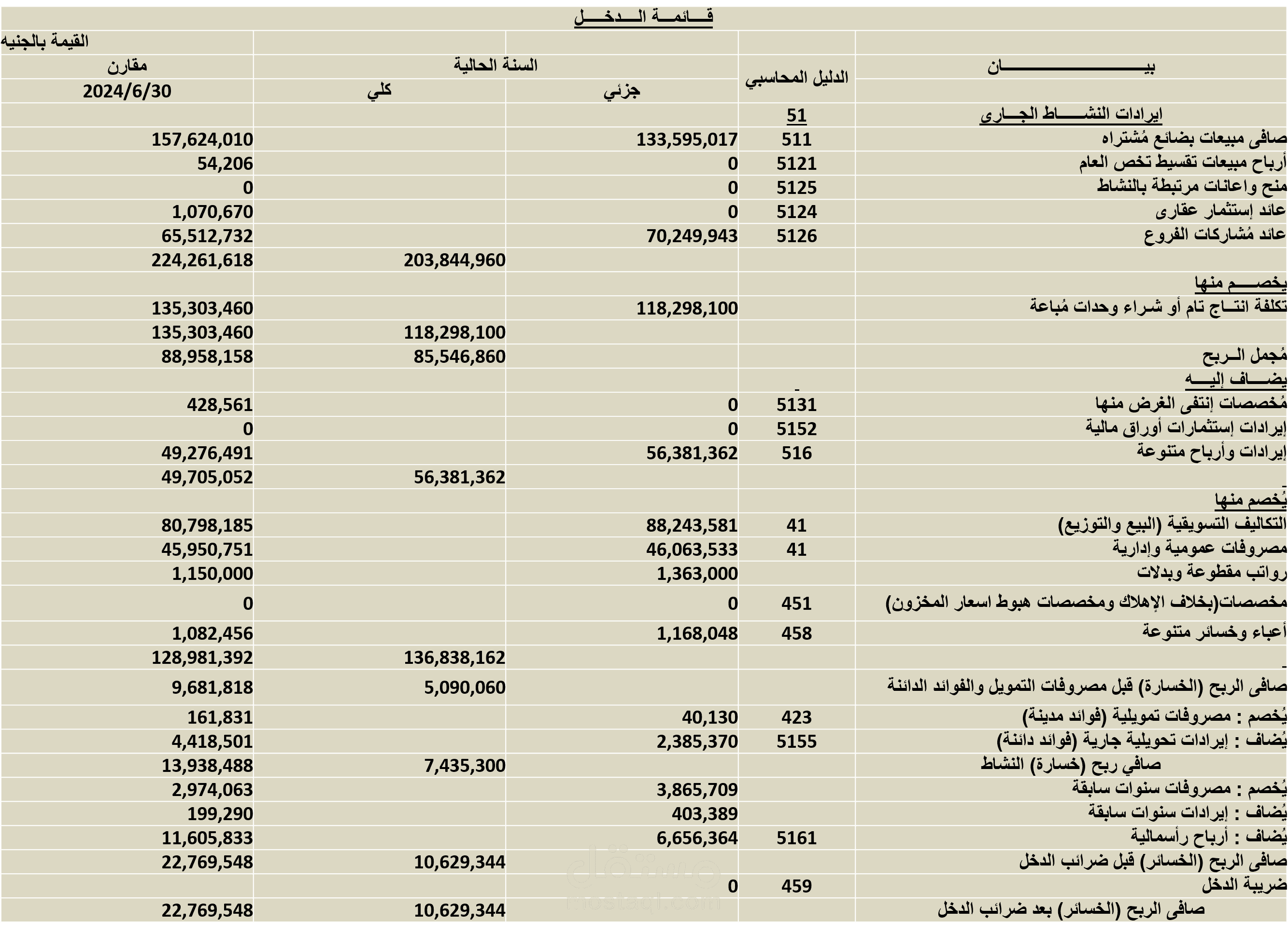 قائمة الدخل