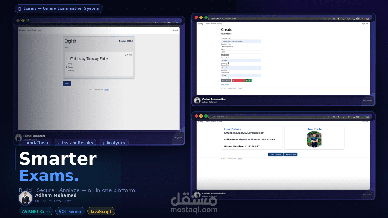 منصة اختبارات ذكية للمعلمين والطلاب — حماية من الغش + تحليل الأداء