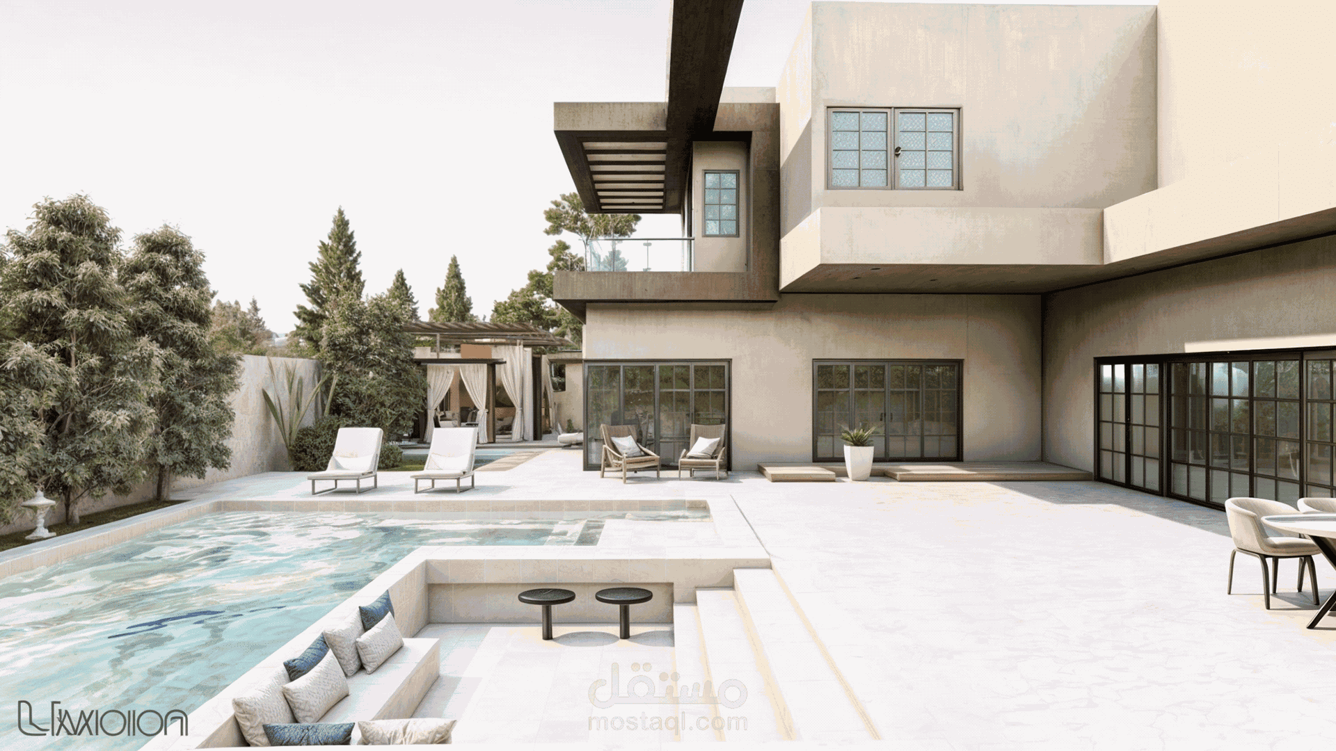 تصميم مخطط فيلا سكنية وواجهات خارجية ولاندسكيب