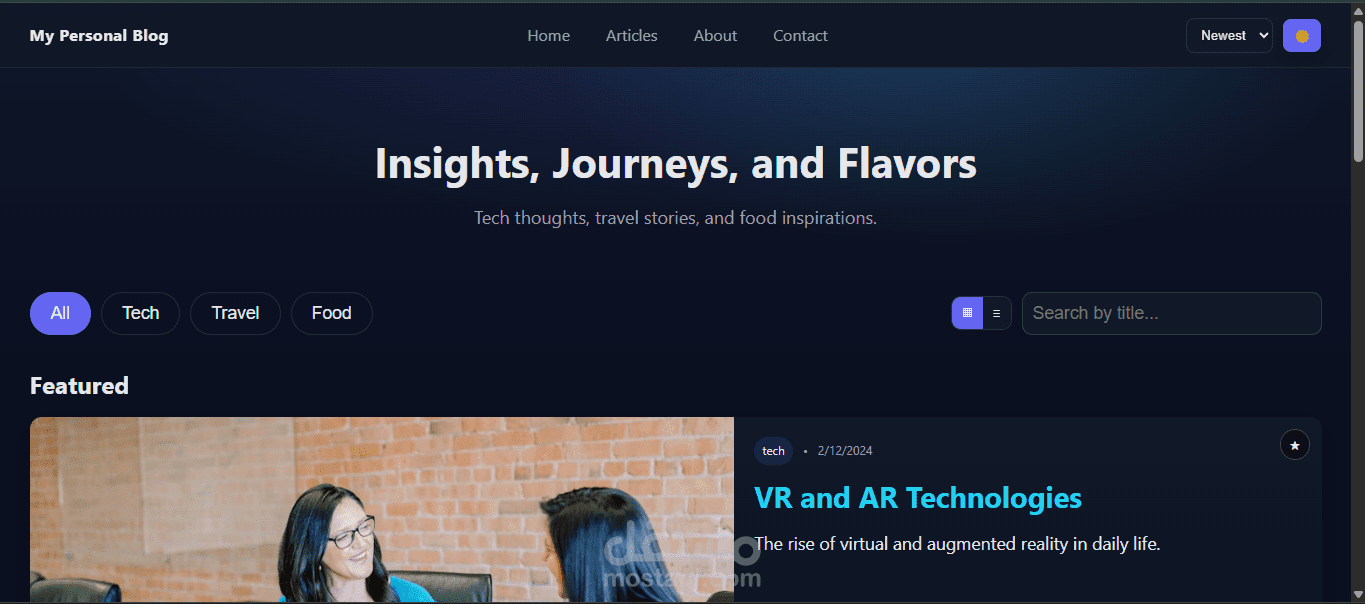 موقع مدونة عصري لعرض المقالات والمحتوى (Home Blog Website)