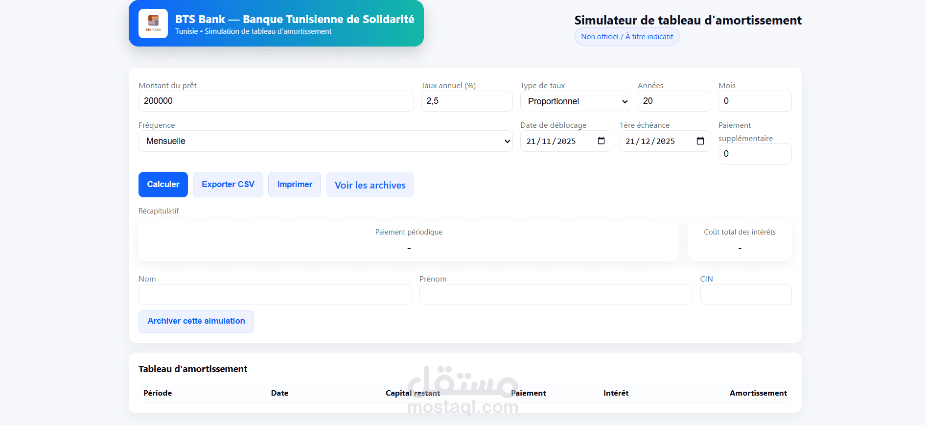 bank taux calculator simulateur