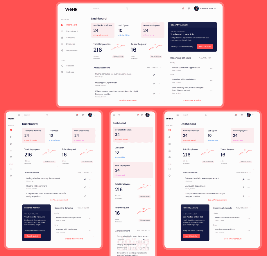 تصميم وتطوير لوحة تحكم HR Dashboard متجاوبة باستخدام Flutter و Figma