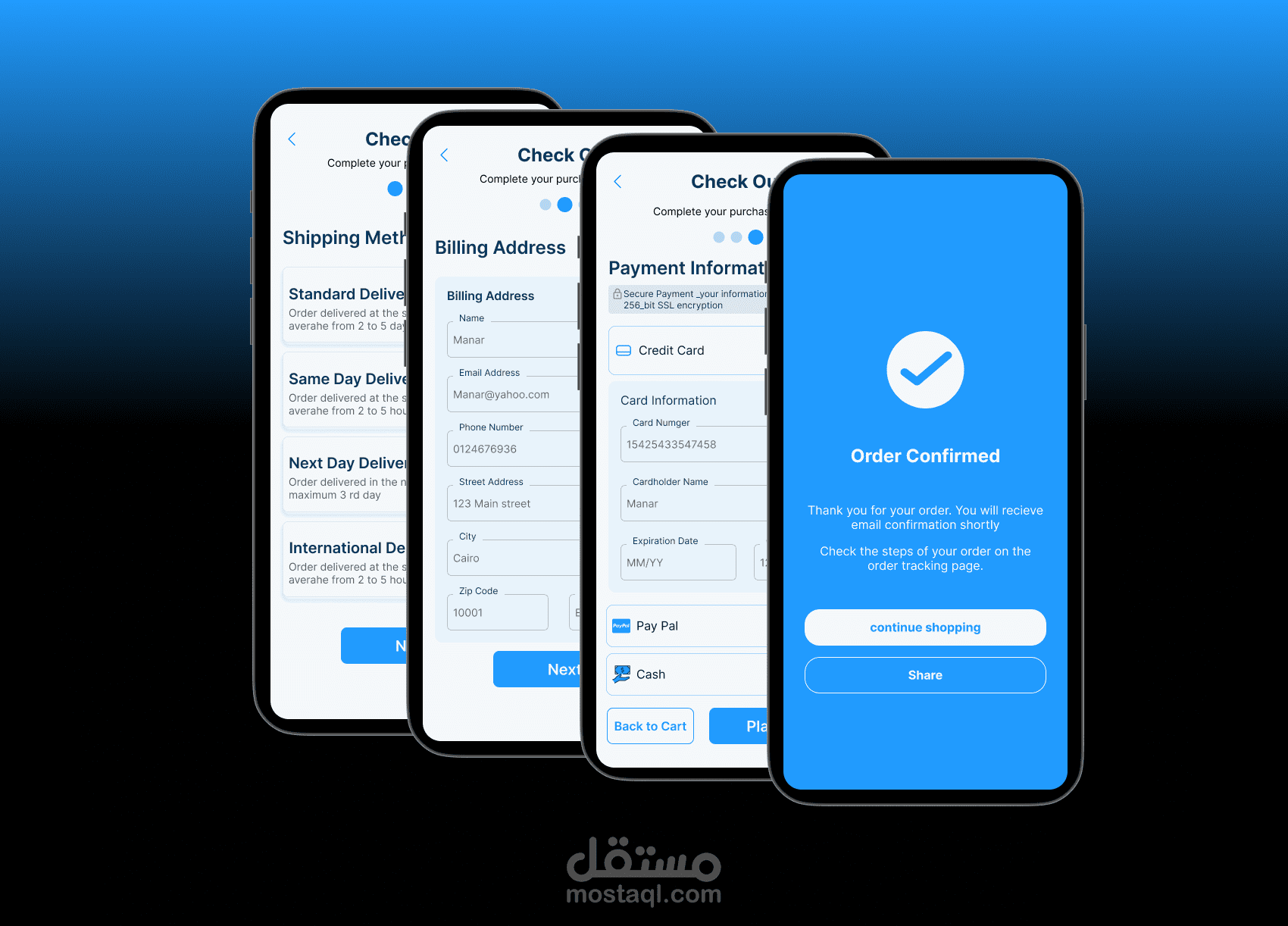 تصميم خطوات تتبع بيع check out page