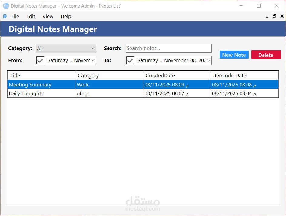 Digital Notes Manager