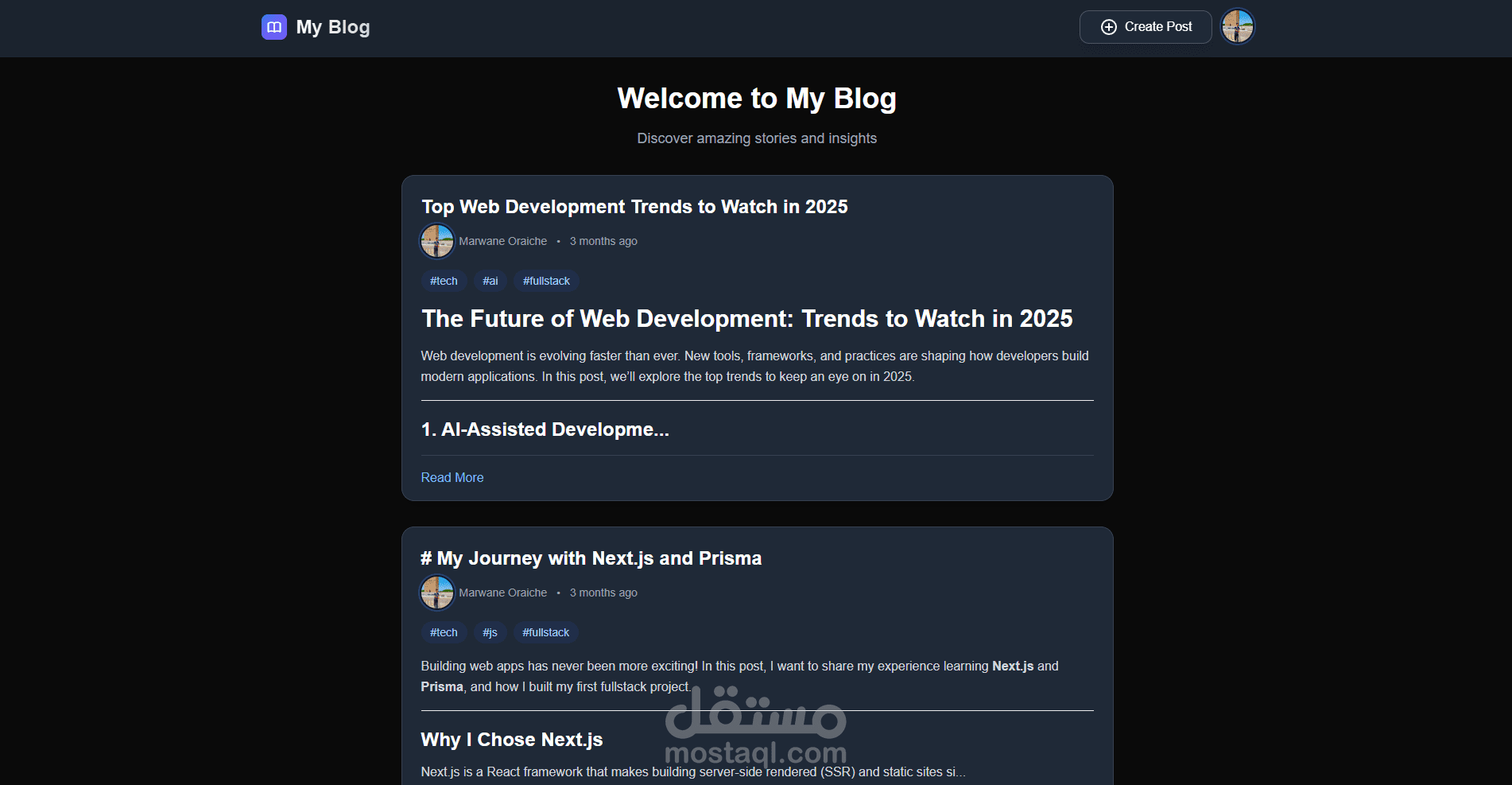 A fullstack blog application built with Next.js, Prisma ORM, and PostgreSQL.