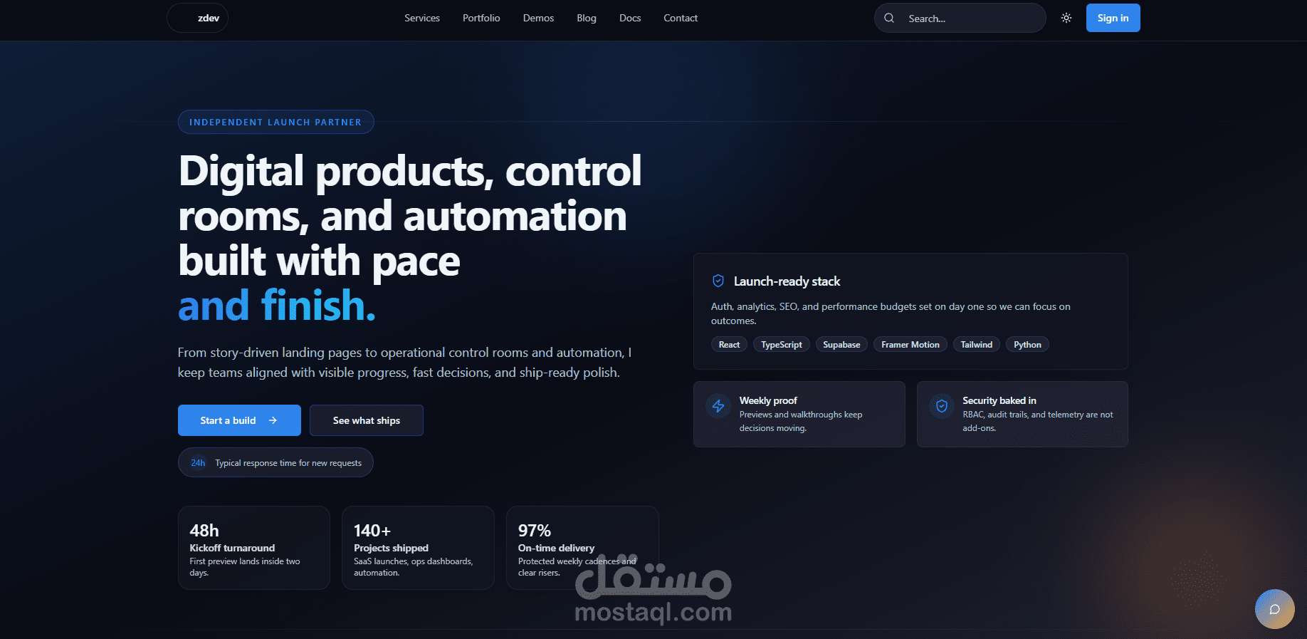 موقع شركة تقنية حديثة للخدمات الرقمية (ZDev Landing Page)