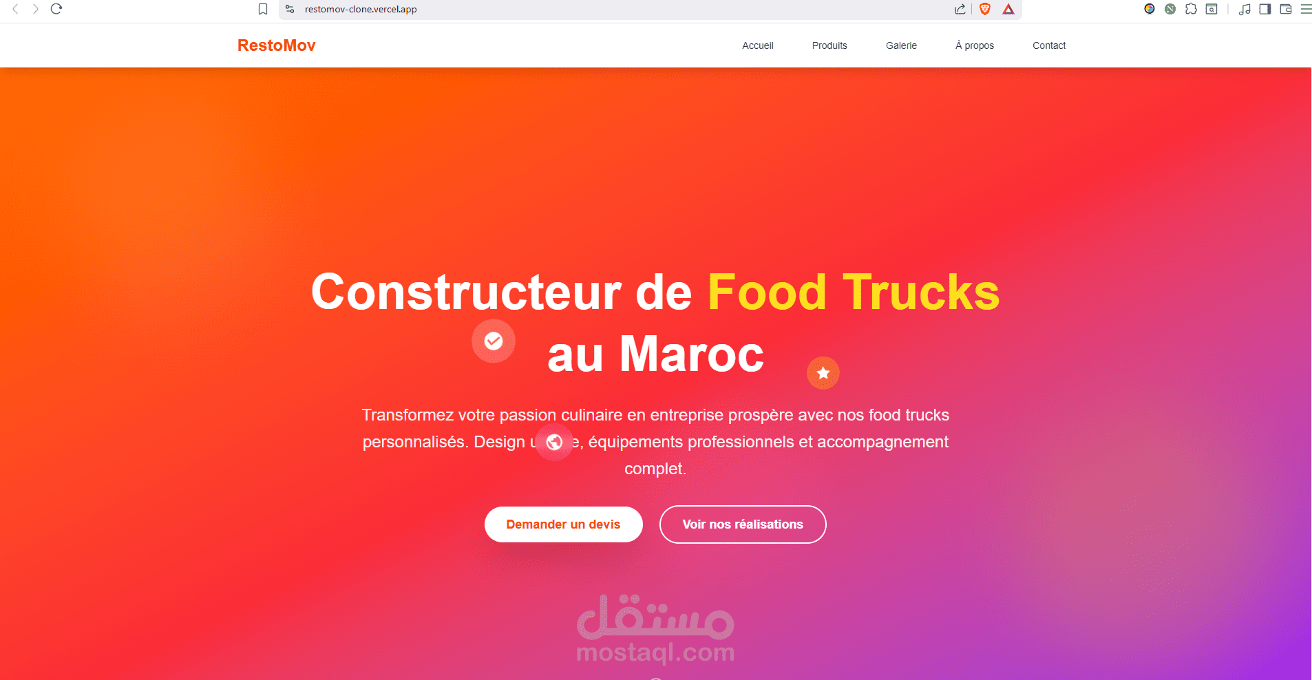 تصميم وتطوير موقع احترافي لشركة بناء شاحنات الطعام في المغرب (Constructeur de Food Trucks au Maroc)