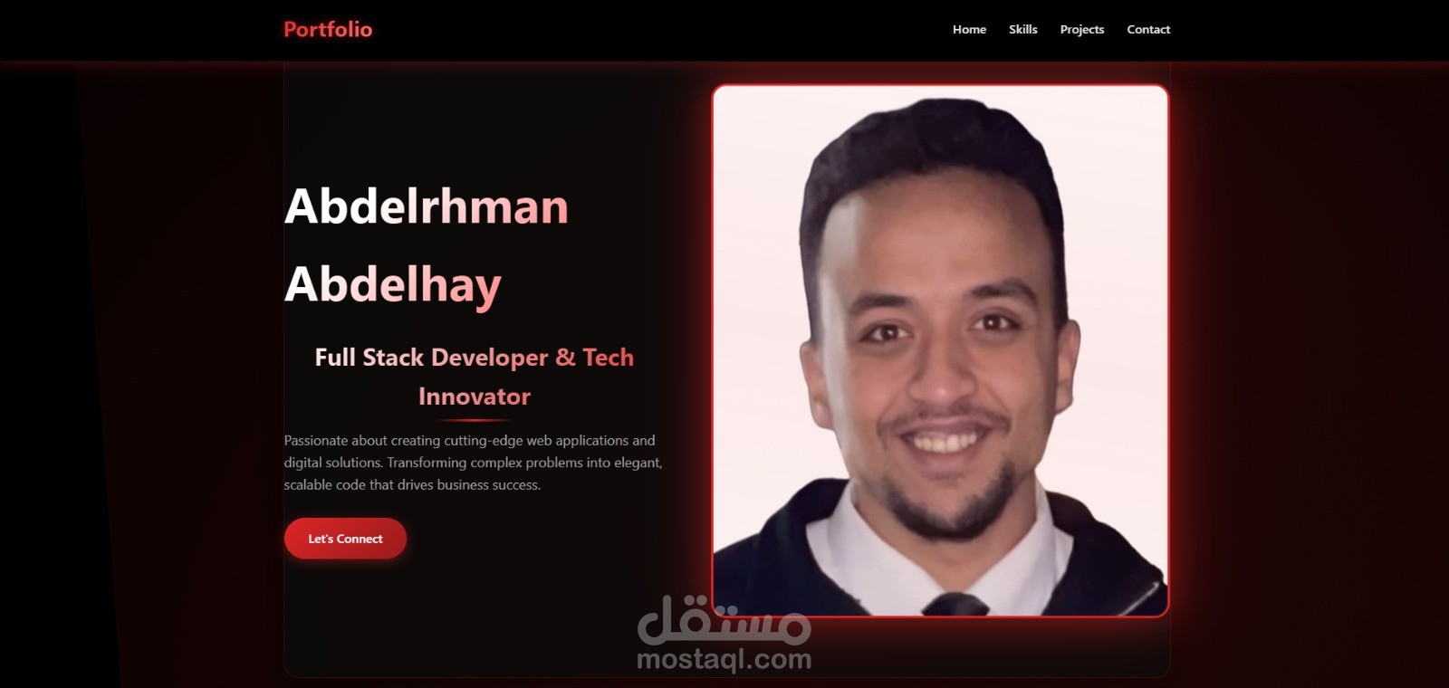 تصميم موقع بورتفوليو احترافي متحرك بألوان عصرية وتأثيرات بصرية مبهرة