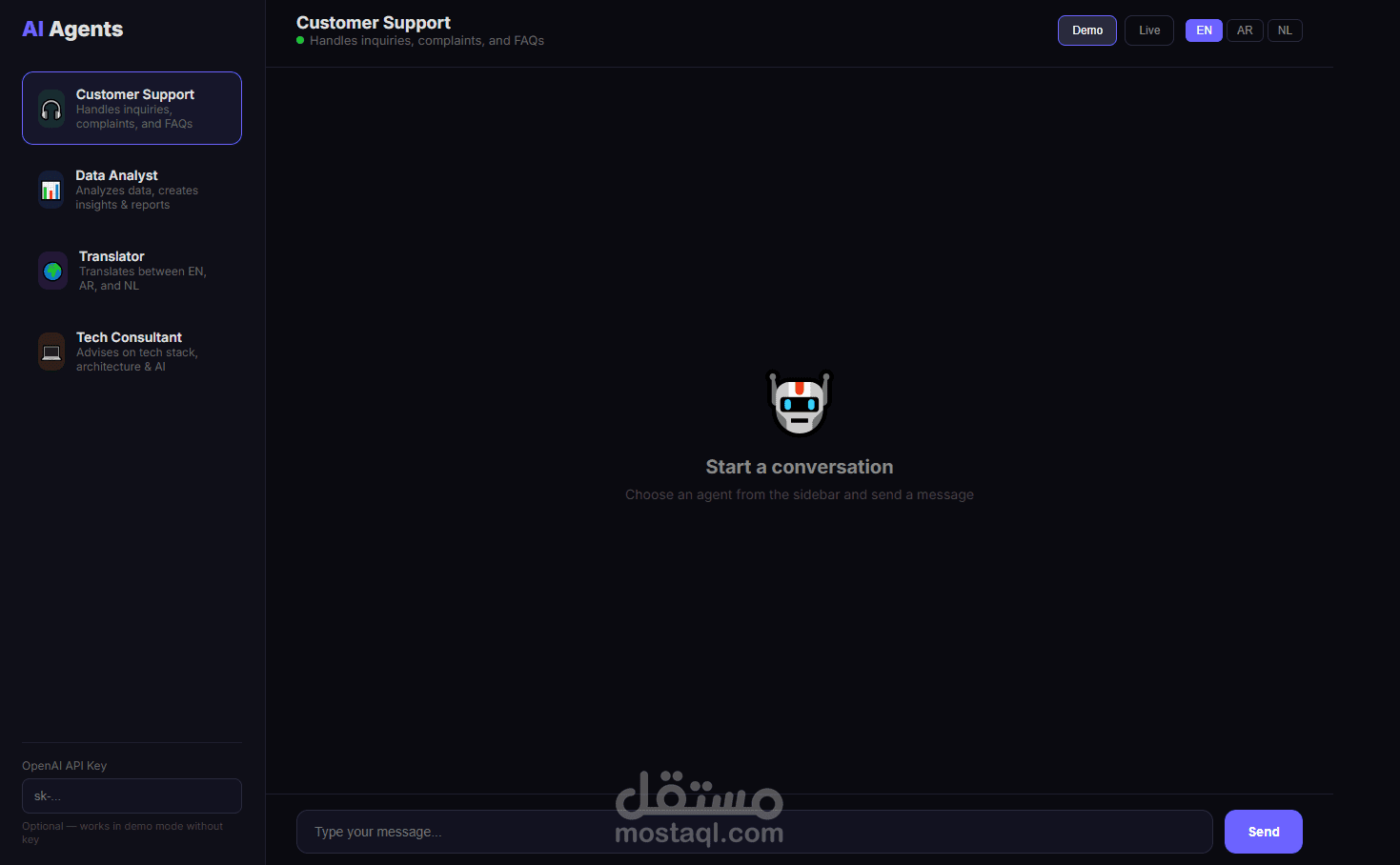 AI Chatbot — مساعد ذكي متعدد الوكلاء (Multi-Agent)