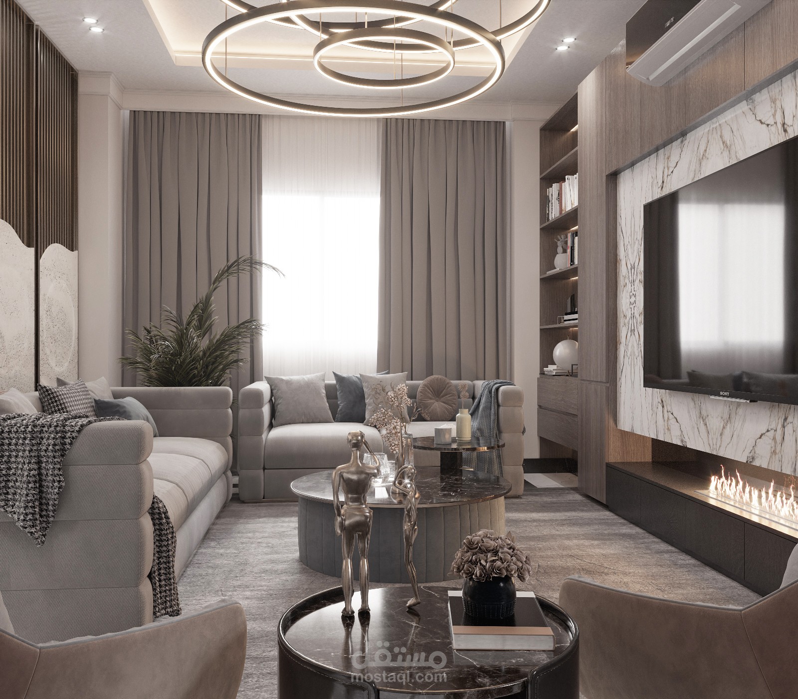 تصميم ليفنج روم مودرن + 3D واقعي عالي الجودة واستغلال مثالي للمساحة