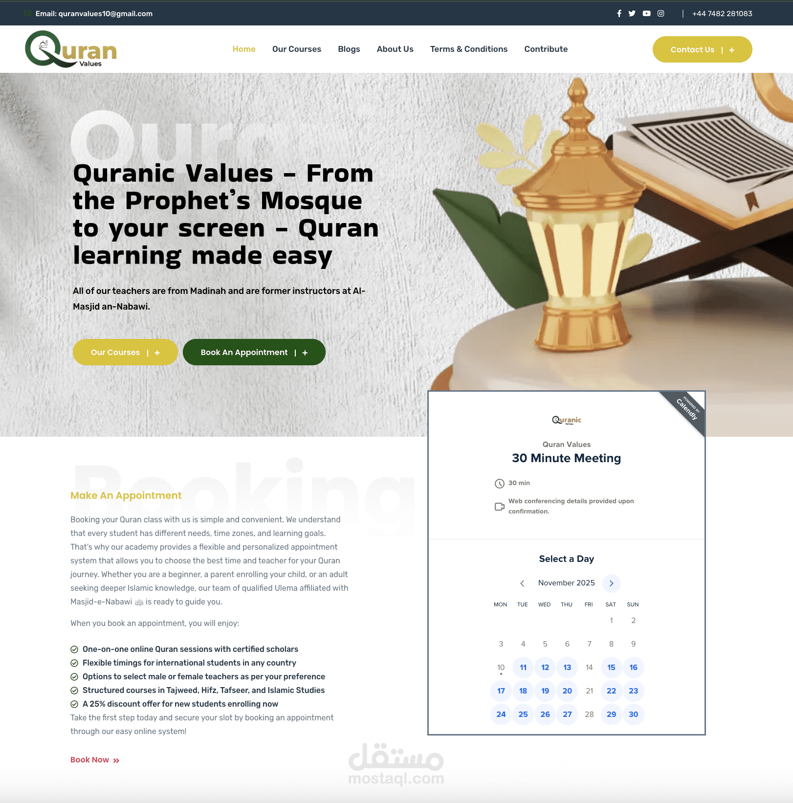 Online Quran Academy Website Development + Business Development + Social Media Setup and ads setup