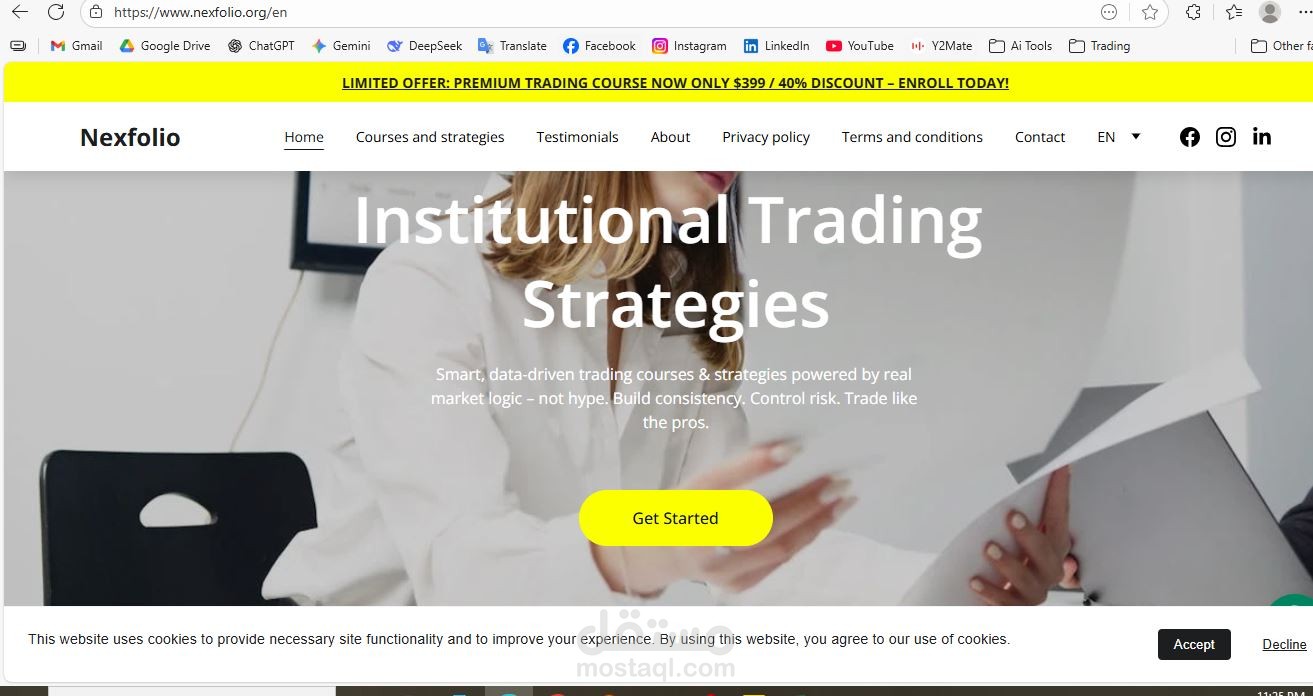 موقع الكتروني لشركة تقدم استشارات مالية وتدريب على التداول في الاسواق العالمية