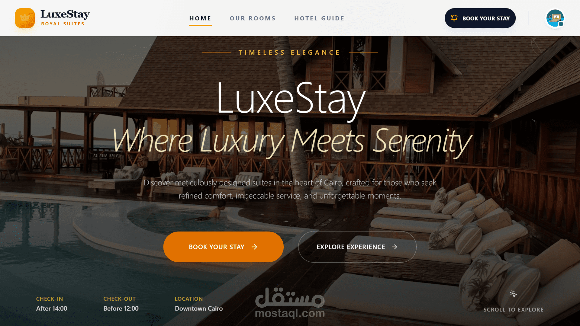 LuxeStay: تطوير نظام حجز فندقي متكامل بتجربة مستخدم فاخرة