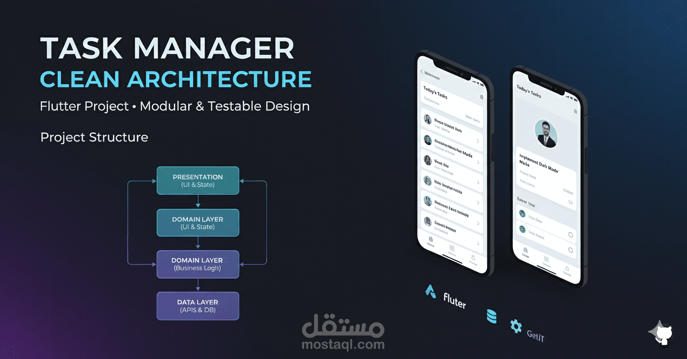 تطبيق إدارة مهام (Task Manager) | مبني بـ Flutter و Clean Architecture