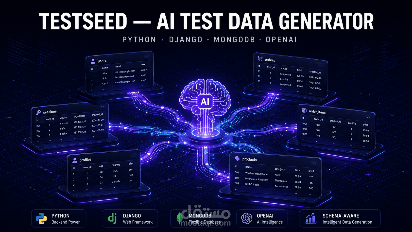 TestSeed - أداة ذكاء اصطناعي لتوليد بيانات اختبارية لقواعد بيانات MongoDB