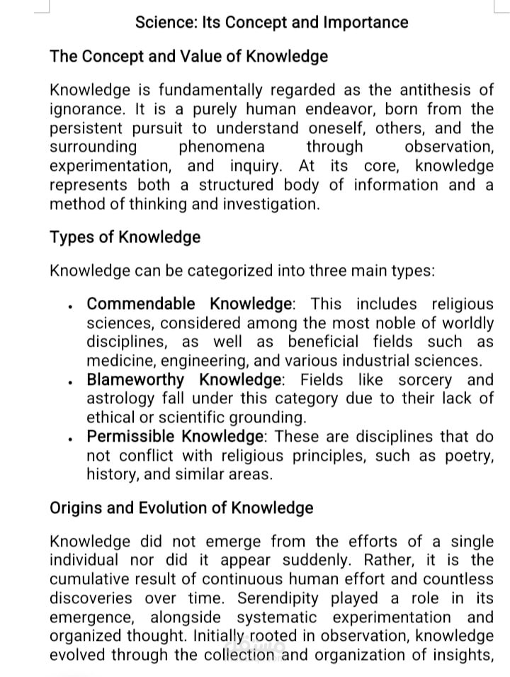 Science: Its Concept and Importance