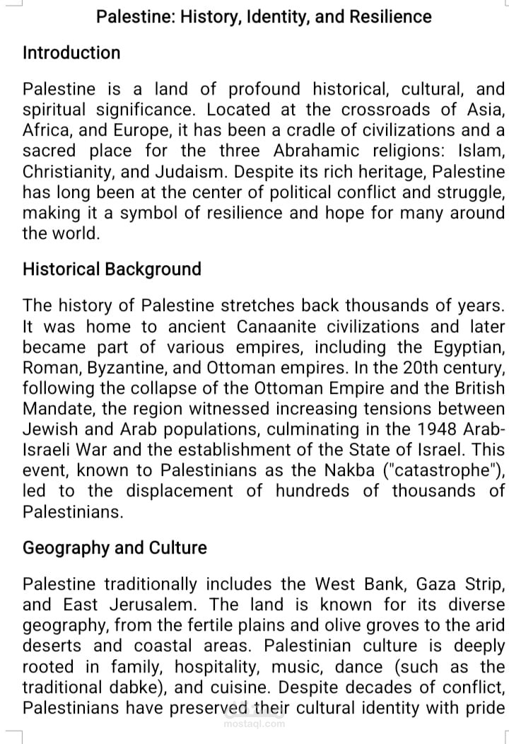 Palestine: History, Identity, and Resilience