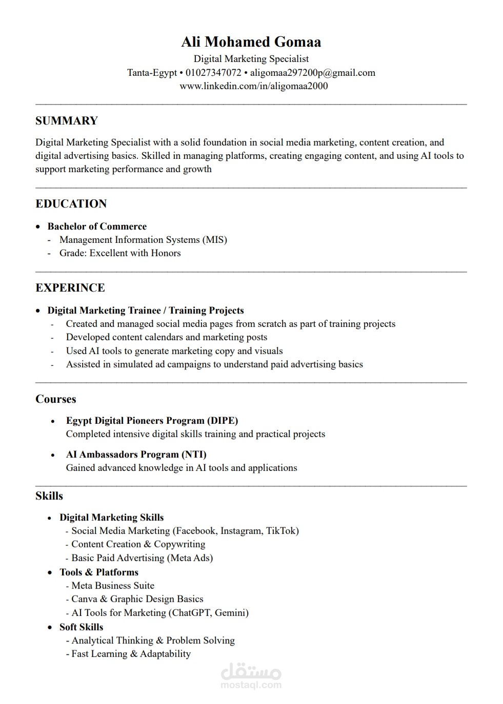 تصميم سيرة ذاتية احترافية متوافقة مع نظام ATS