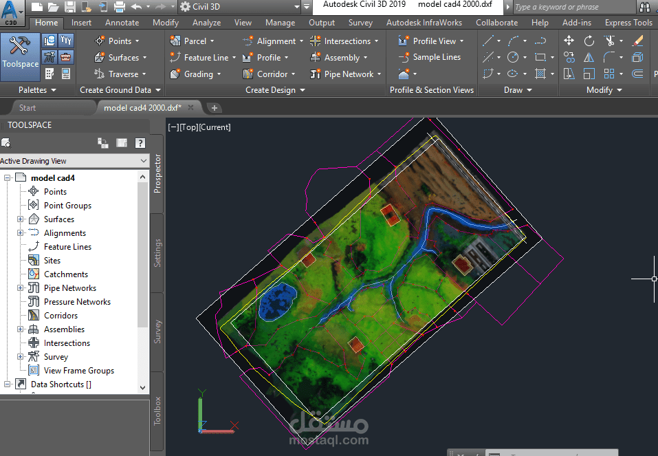 رفع مساحي ورسم خريطة طبوغرافية (Topographic Survey & Plan)