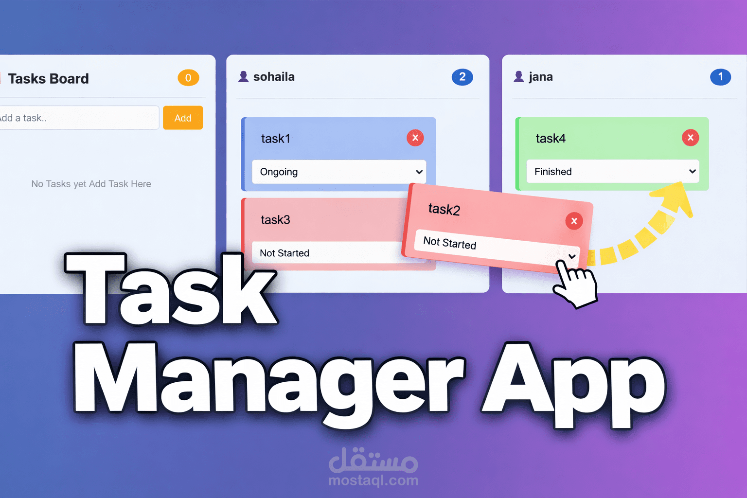 Task Management Web App باستخدام Drag & Drop و JavaScript لتوزيع المهام بين أعضاء الفريق
