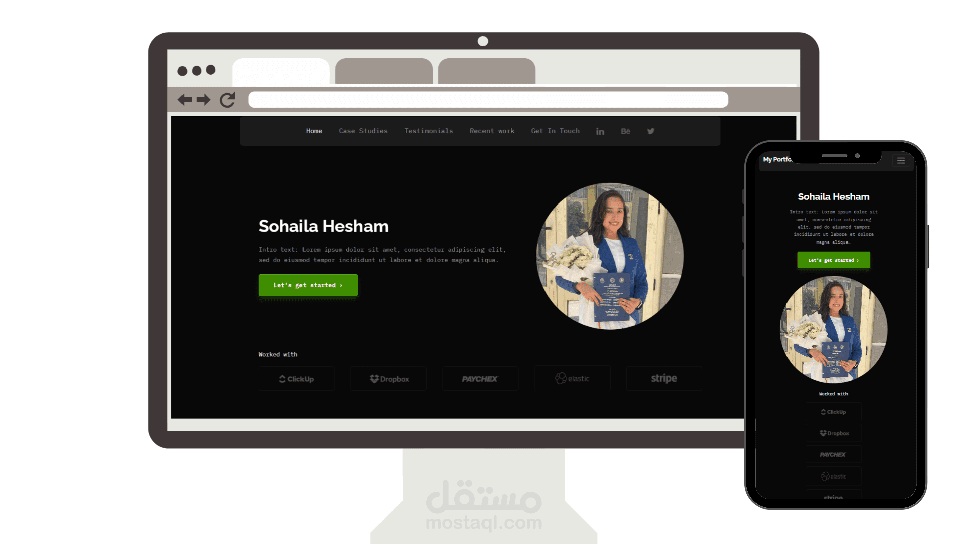 موقع بورتفوليو شخصي متجاوب مبني من تصميم Figma