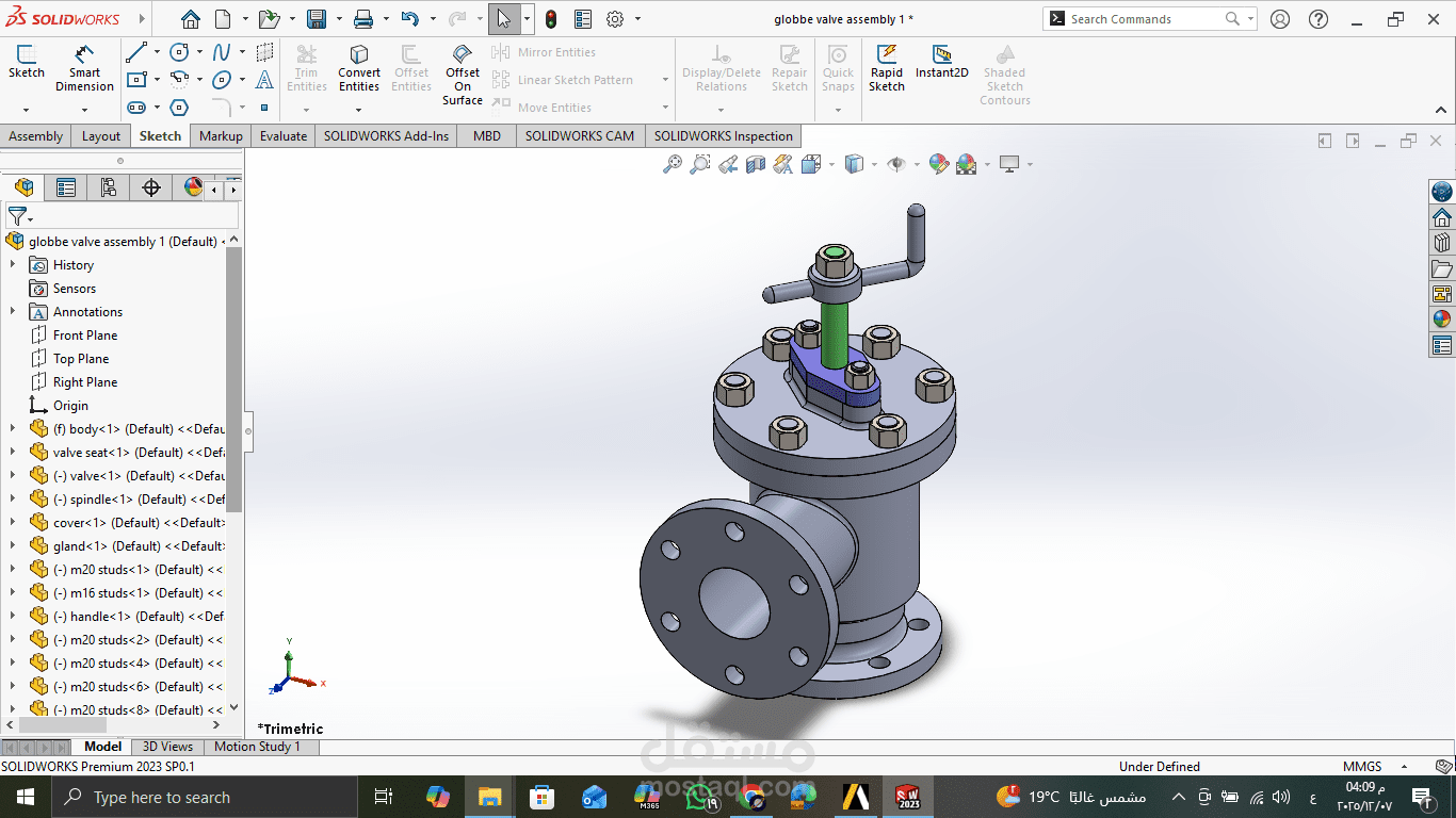 تصميم وتجميع Globe Valve كامل على SolidWorks