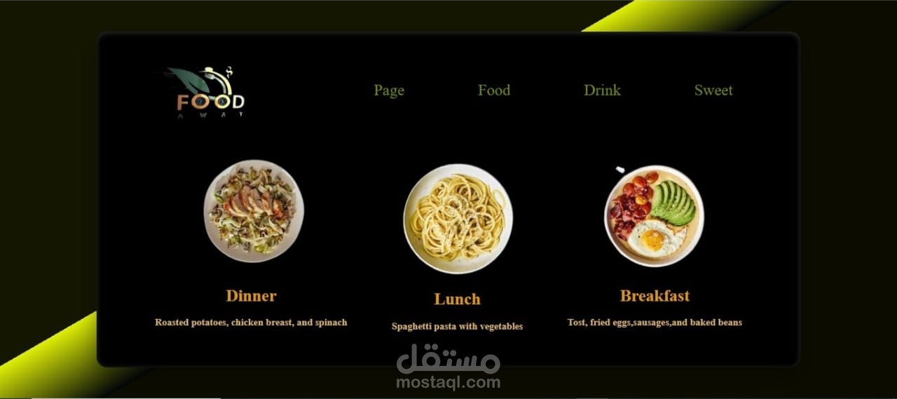 موقع لمطعم وبعض الواجهات الاخري مثل الساعه وقائمه مهام يوميه