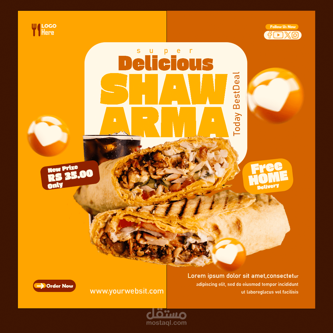 تصميم إعلان سوشيال ميديا لوجبات سريعة - Shawarma