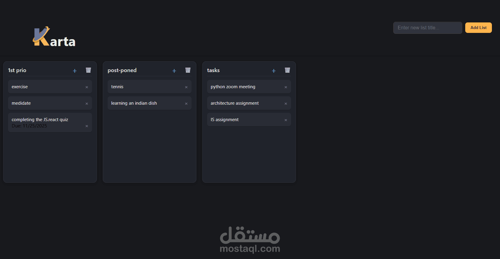 مشروع "Karta" - تطبيق ويب لإدارة المشاريع (Kanban Project Management App)