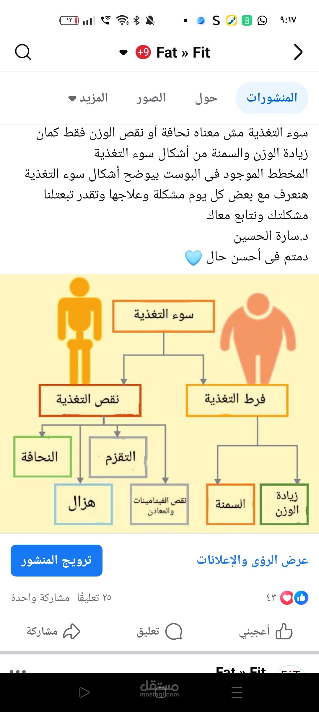 إدارة صفحتى عن التغذية وكتابة محتواها