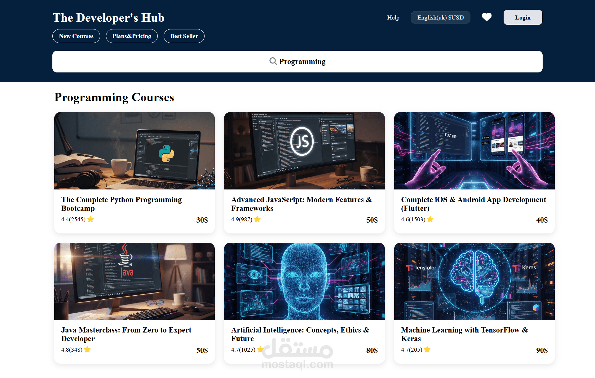 تصميم صفحة لعرض مجموعة من الدورات التدربية باستخدام html &css