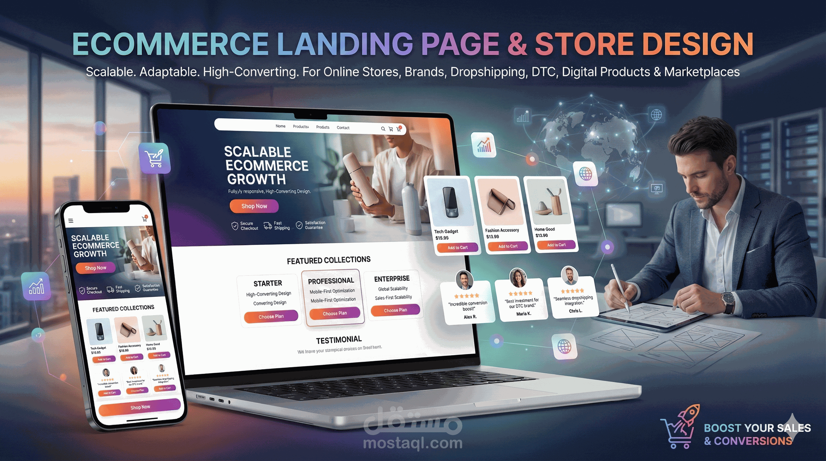 تصميم وتطوير متجر مع نظام سلة مشتريات -eCommerce store