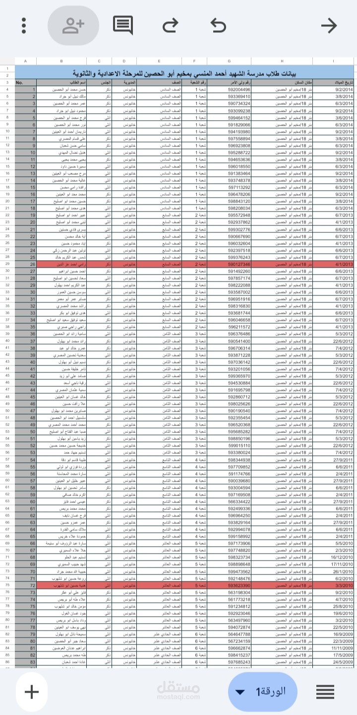 ادخال وتنسيق بيانات على اكسل