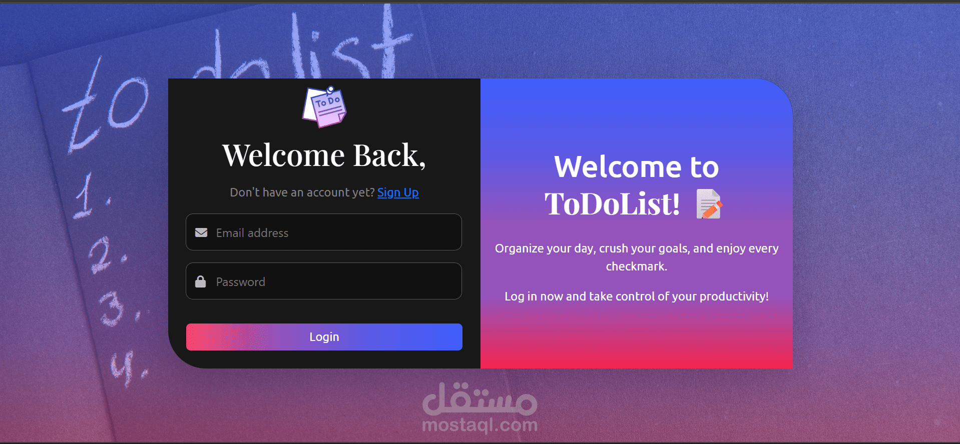 Smart login & Register system into a todo app
