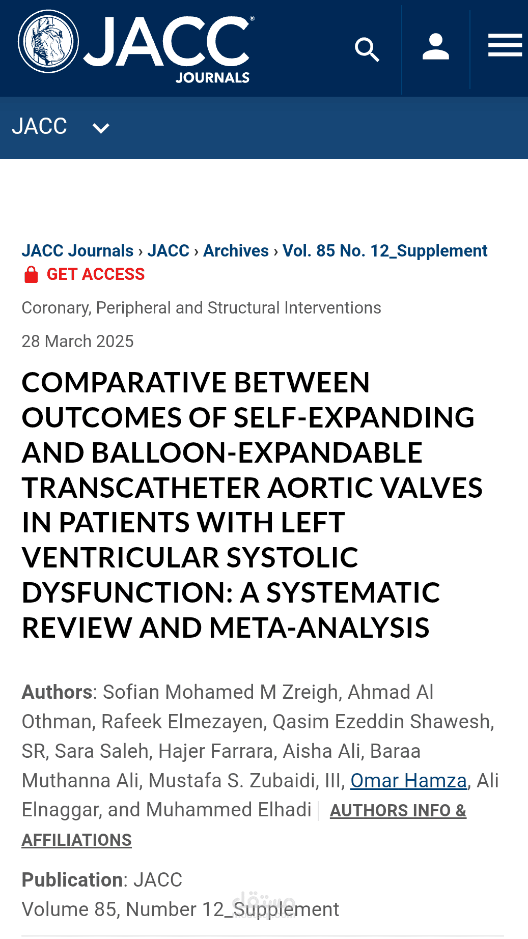 إعداد ونشر ملخص بحثي (abstract) في مؤتمر American College of Cardiology العالمي بالولايات المتحدة