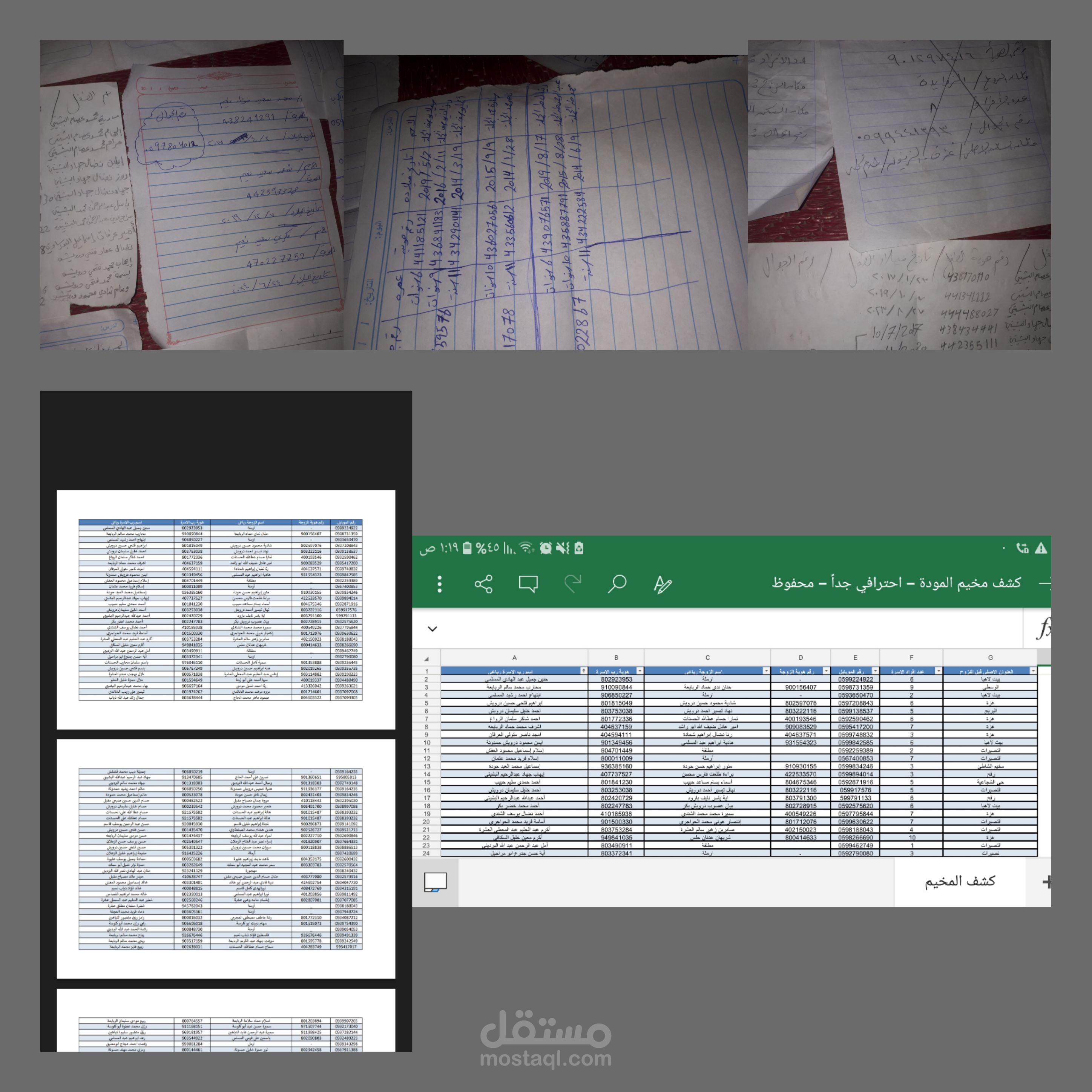 إدخال بيانات وتحويل جداول ورقية إلى تقرير رقمي مُحلل ومُنسق (Excel & PDF)