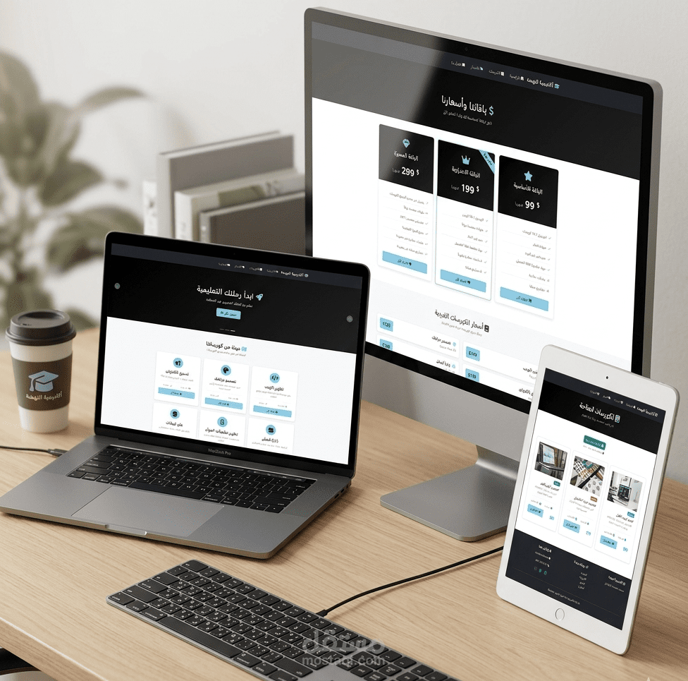 تصميم وتطوير واجهة منصة موقع "أكاديمية النهضة" التعليمية (Responsive Web Design)