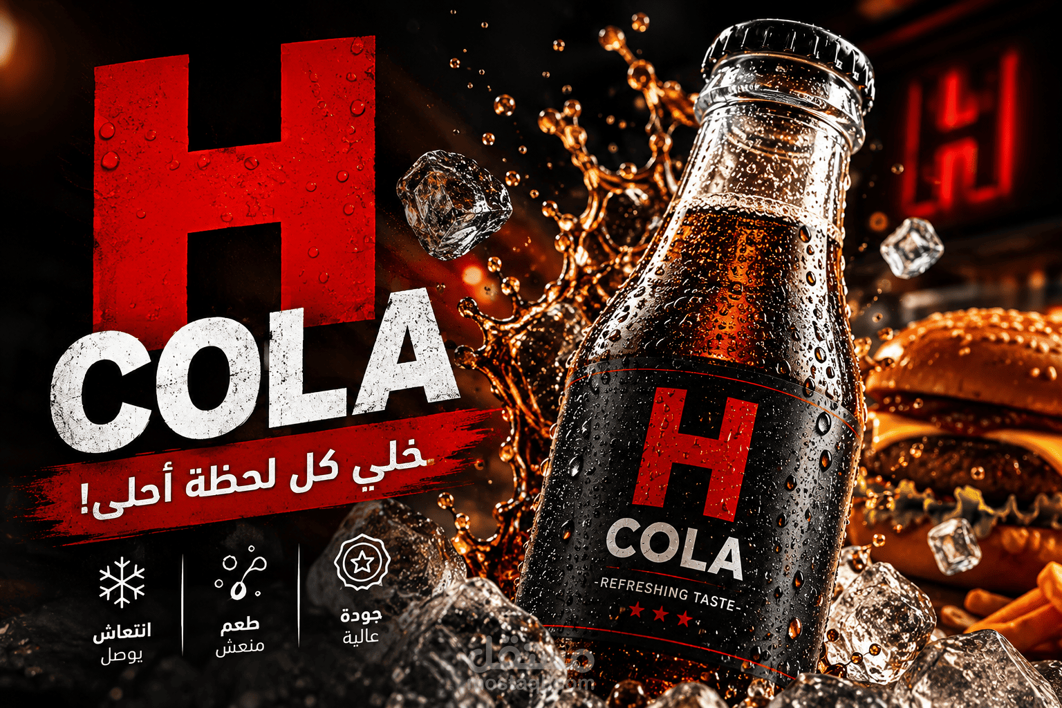 إعلان سينمائي لمنتج H Cola – تصوير ومونتاج إعلاني AI