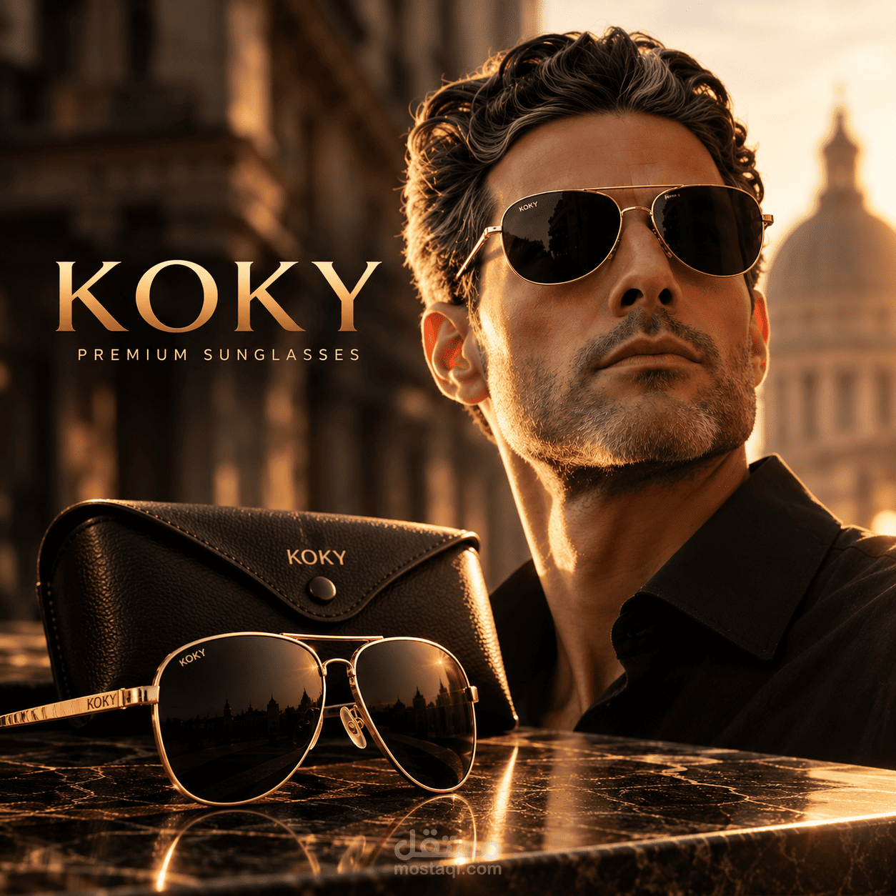 تصميم إعلان سينمائي فاخر لنظارة KOKY AI