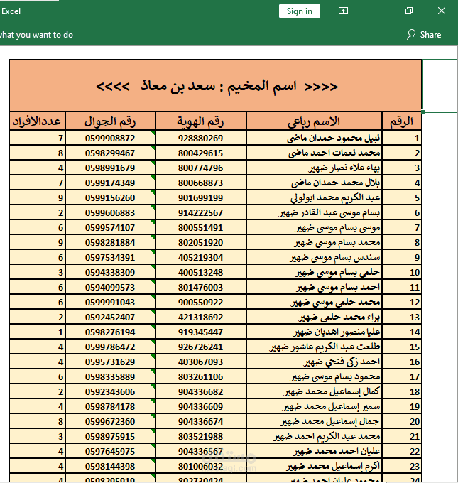 تعبئة بيانات لمخيم للنازحين